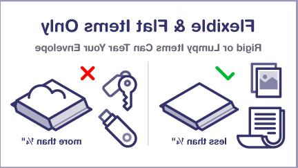 Flexible and flat 项目 only (like paper or photos, less than 1/4 inch thick). Rigid or lumpy Items (like keys or flash drives) can tear your envelope.